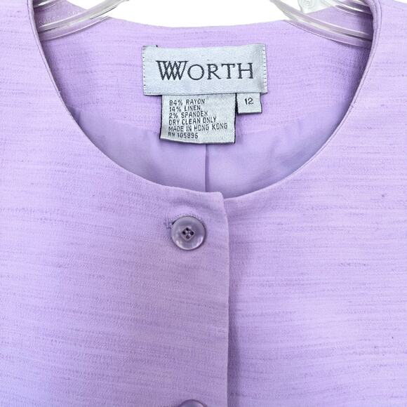 Worth Pastel Lavender Crepe Tulle Trim Jacket Blazer size 12 - Picture 2 of 9
